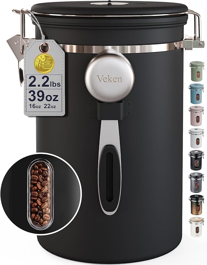 Veken Large Coffee Canister with Window, Kitchen Food Storage Airtight