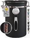 Veken Large Coffee Canister with Window, Kitchen Food Storage Airtight Stainless Steel Container for 2.2lbs Coffee Beans, Grounds, Rice,Tea, Flour, Cereal, Sugar Jars,Date Tracker and Scoop 39oz,Black