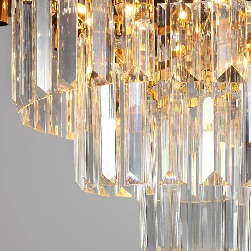 Image of Desidiya Modern Crystal Pendant Light Golden Round Ceiling Light Fixture for Living Room and (Antique, 4Tier 500mm) and 3 Colors Led Plate Included Warm White, Natural Light, Golden Light (500MM)