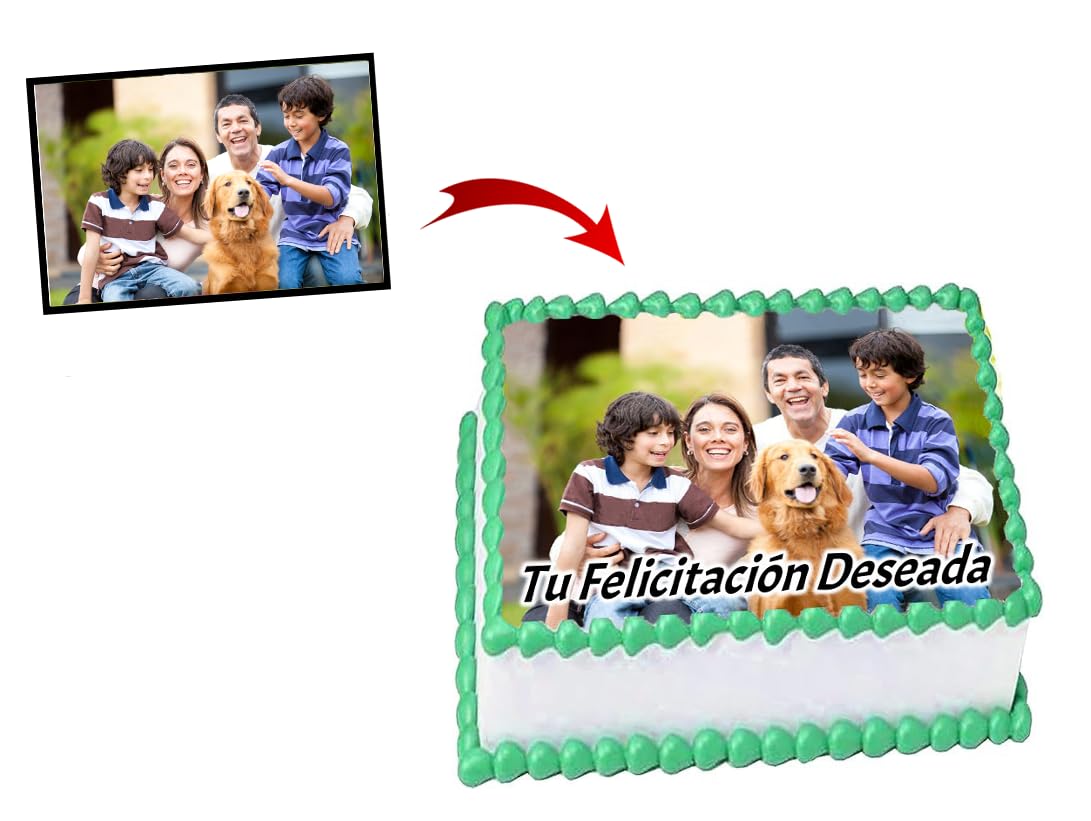 OBLEA o PAPEL DE AZÚCAR *PREMIUM* - Foto Comestible Personalizada para Tartas con Foto, Nombre y Edad - Calidad Fotográfica HD - Colores Vivos - Rectangular