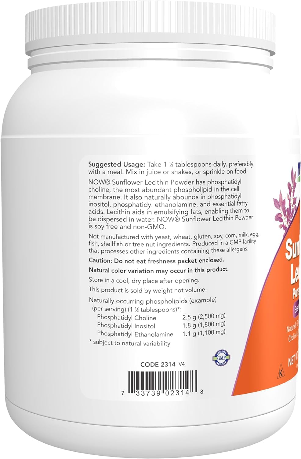 Lecitina di girasole con fosfatidil colina naturale e altri fosfatidi, in polvere, 454 g
