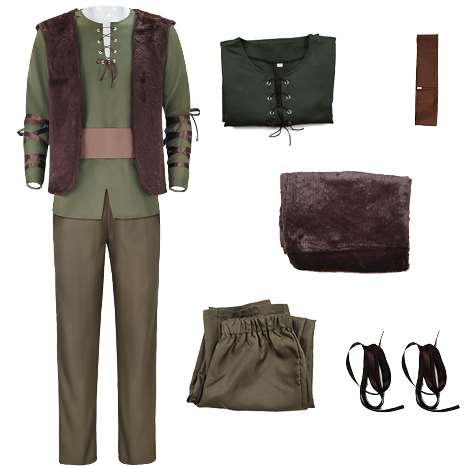 AYYOHON Hiccup Costume Mens Distressed Leather Vest Top Pants with Belt Sets Halloween Dragon Movie Cosplay Outfits Suit 2XL