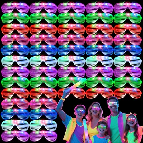 42 PCs LED Glasses Light Up Glasses Glow Glasses Glow In The Dark Party Supplies Suitable For Kids/Adults 3 Light up Modes 6 Neon Colors Rave Party Wedding Birthday Concert New Year Carnival