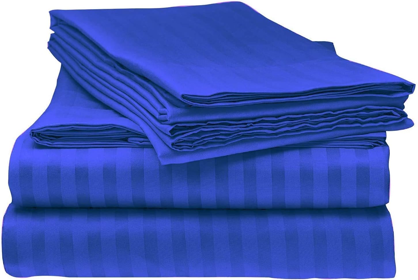 LaxLinen Super Soft Quality 100% Egyptian Cotton 6 PCs Sheet Set 21" Inch Extra Deep Pocket California King, Royal Blue Stripe 100% Egyptian Cotton 500-TC
