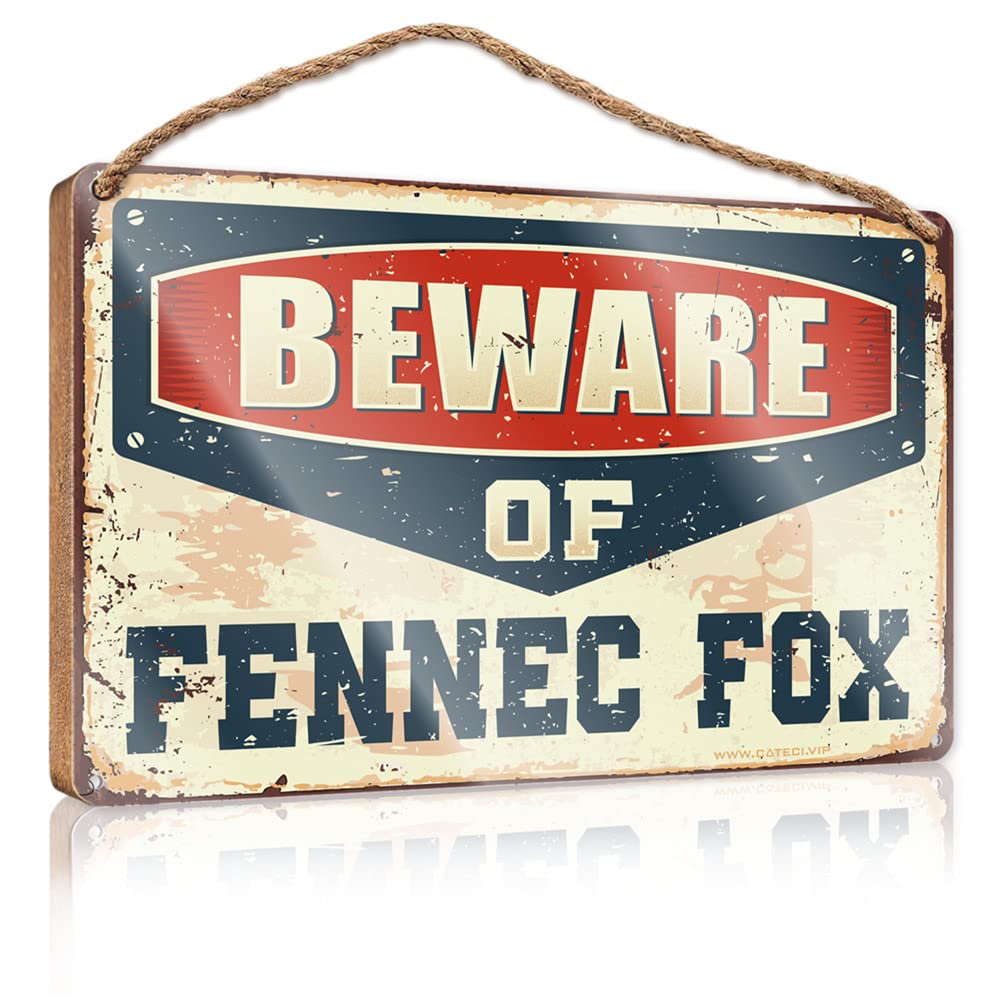 FRINTOXA Wood Plaque Sign Beware Of Fennec Fox Wooden Sign(15X28CM)
