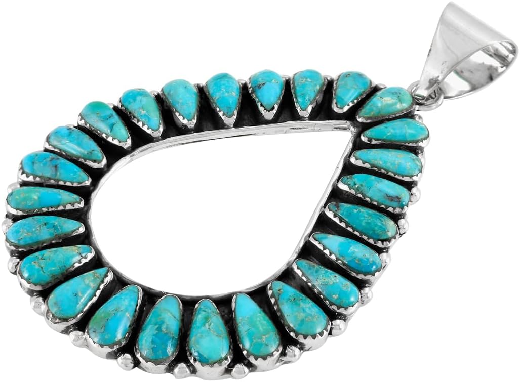 Turquoise Pendant Necklace 20" Sterling Silver 925 Genuine Gemstones (Choose Color) - Image 2