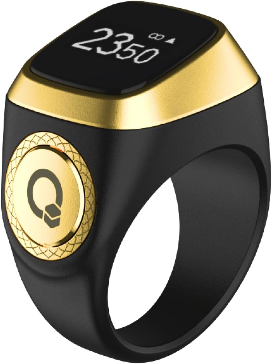 Smart Zikr Ring Lite,5 Prayer Time Reminders,Tasbih Smart Counter,Stronger Tracks 65000 Counts,Classic Long-lasting Battery and Shock-resistant Hard Screen,iQIBLA Social Life App (Black, 20mm)
