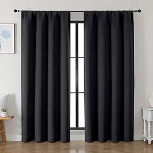 Simplebrand Ava Halloween Black Blackout Curtains for Bedroom 84 Inch Length 2 Panels Set, Solid Thermal Insulated Privacy Living Room Window Treatment Curtains Blackout Drapes, W50 x L84 Inch, Black