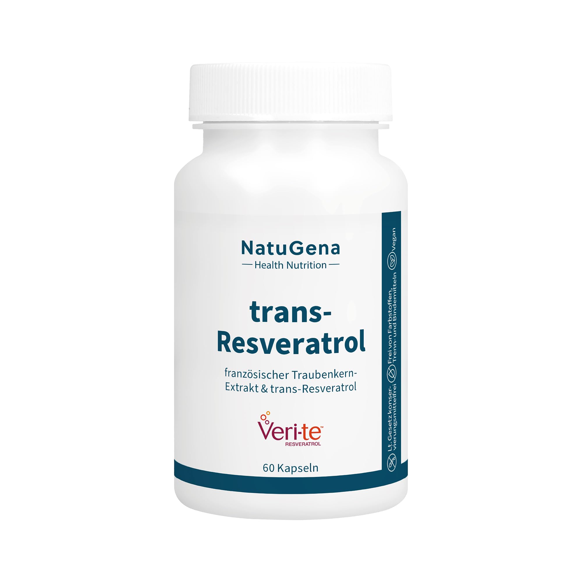NatuGena trans-Resveratrol - 200 mg Traubenkern-Extrakt davon 120 mg OPC, 150 mg trans-Resveratrol - optimale Verfügbarkeit, bessere Aufnahme durch Rohstoff Veri-te, 60 Kapseln (60 Tage Packung)
