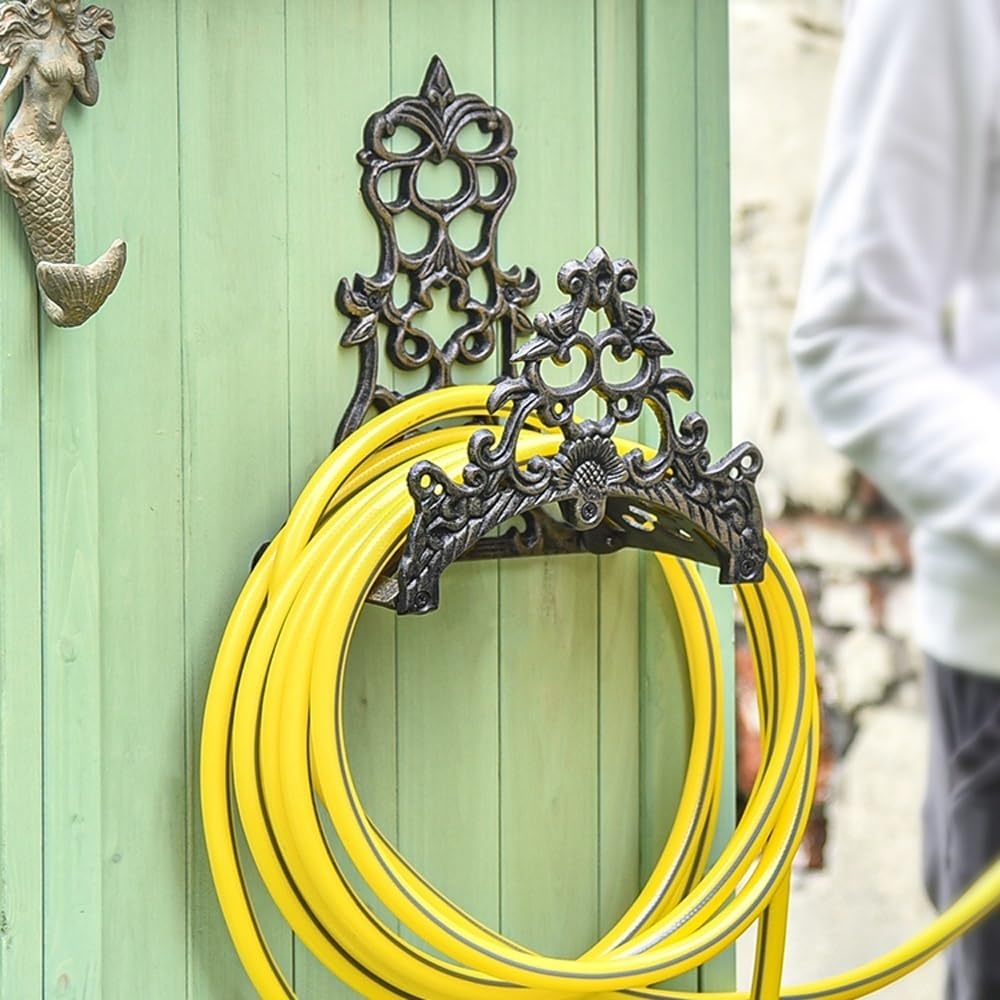 Gartenschlauchhalter aus Metall, an der Wand montierter Wasserschlauchhalter – robuster Gartenschlauchhalter aus Gusseisen – Wasserschlauchregal, Butler-Aufbewahrung – zwei Installationsmethoden, Wand