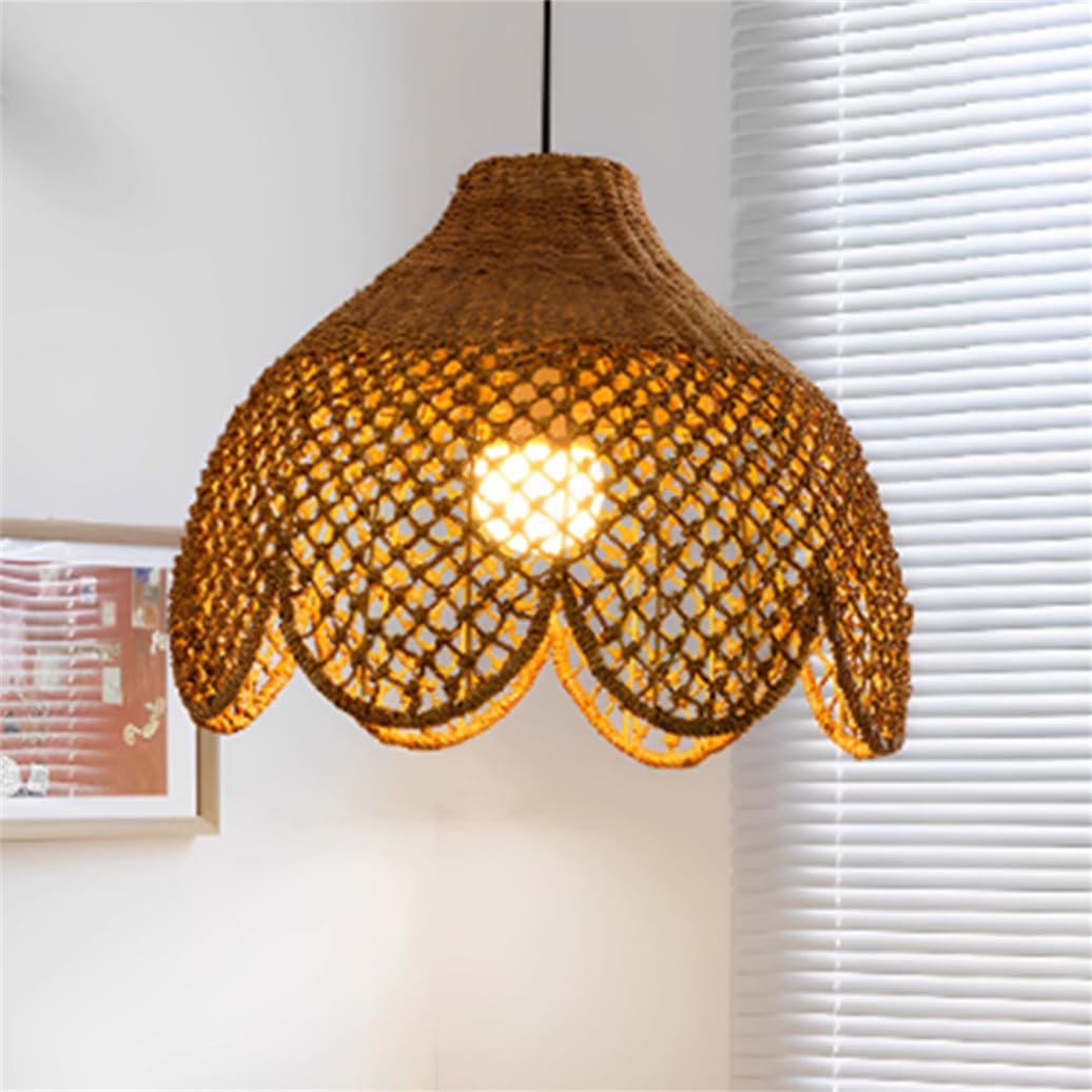 LQZCXMF Vintage Rattan Hanging Light Bohemian Modern Hanging Ceiling Light Fixture (17.7inch) Flush Mount Ceiling Chandeliers Handmade Pendant Lighting for Dining Room Kitchen Foyer Entryway