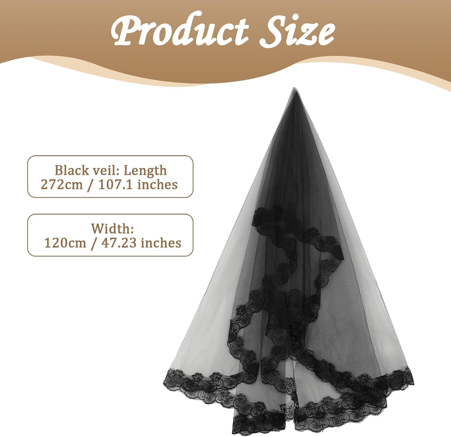 Long Black Lace Veil, Embroidered Floral Edge Wedding Bridal Veil, Halloween Prom Gothic Veils, Black Sheer Cape for Women Cosplay Vampire Costume Wedding