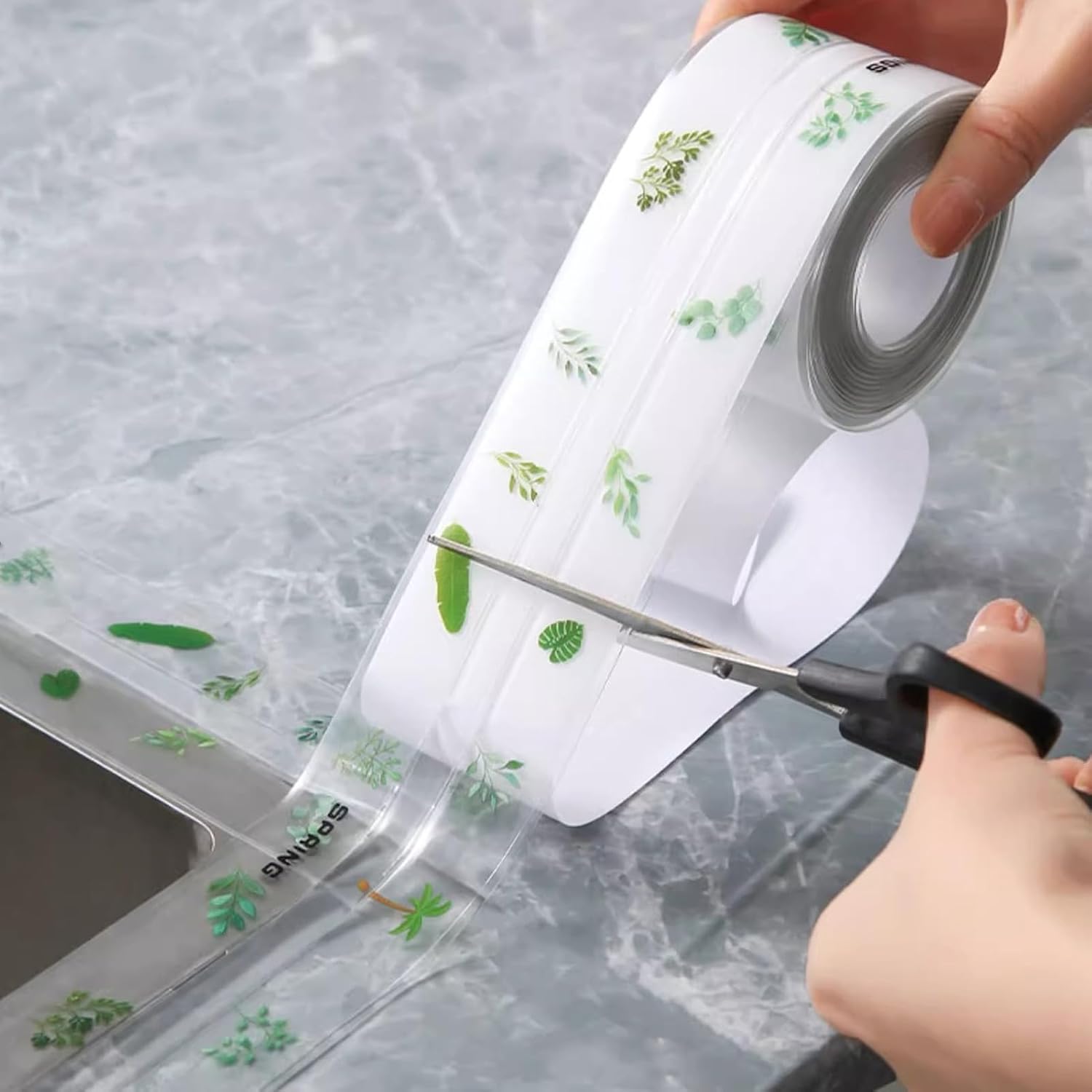 Bathroom Decor-Clear Caulk Tape Waterproof Self Adhesive, Tape Toilet Bowl Bath Tub Kitchen Strip (Green Leaves,2IN-10.5FT)