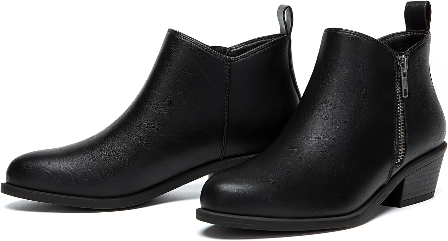 Athlefit Women's Ankle Boots Chunky Low Heel Comfortable Short Boots Round Toe Dress Booties with Side Zipper - Image 5