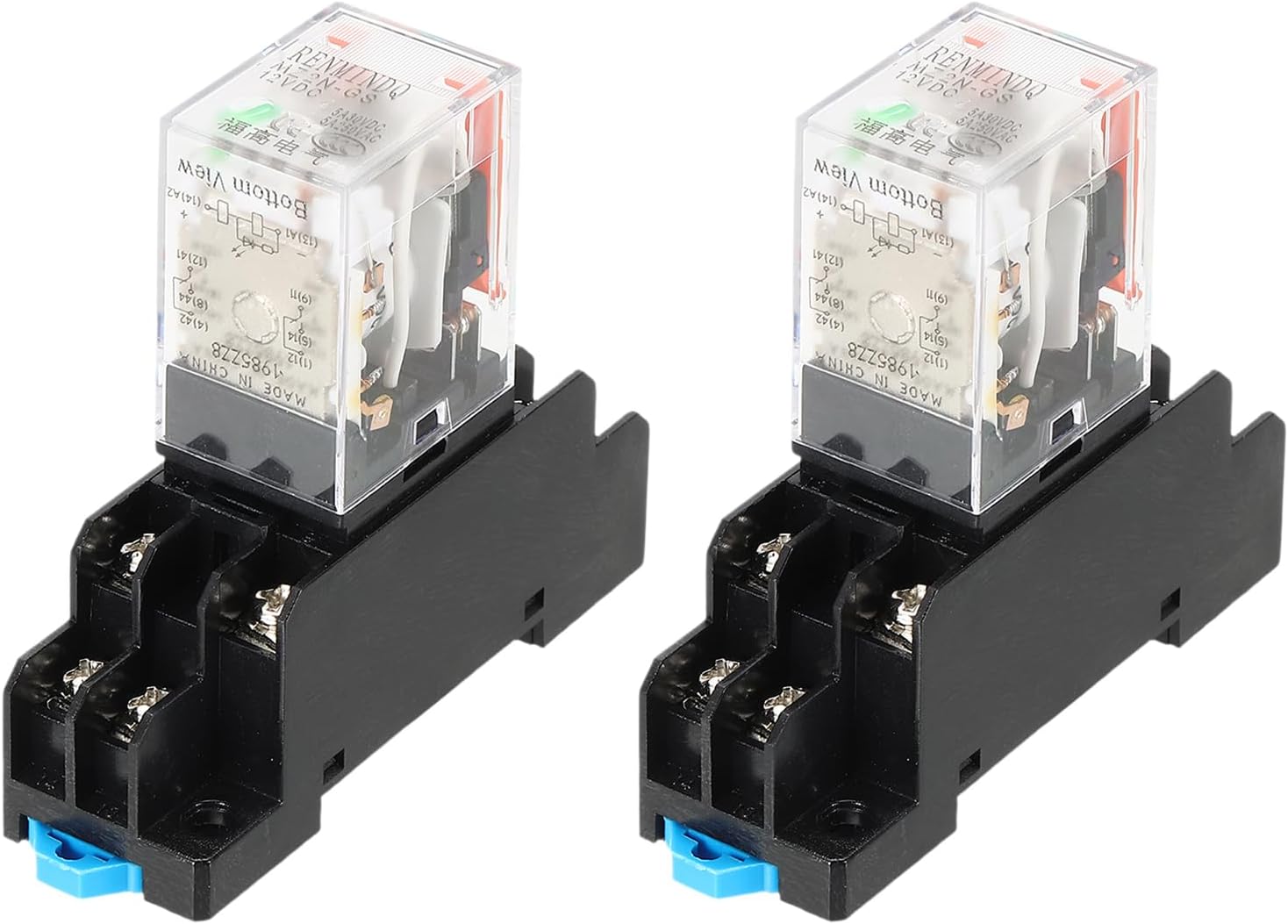 – sourcing map 2 Set DC12V Electromagnetic Power Relay, 8-Pin 5A Power Coil Relay with LED Indicator and Socket Base DPDT 2NO 2NC for Industrial, Home Appliances and DIN Rail System