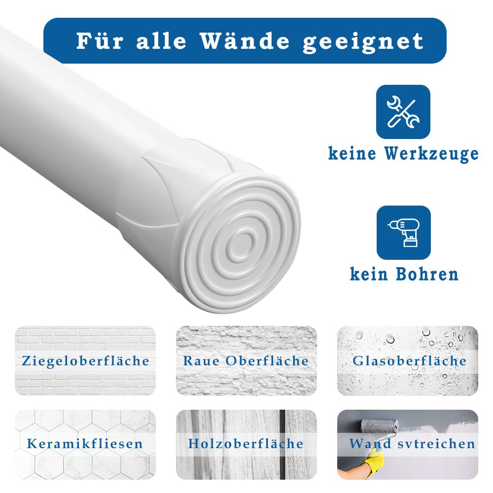 Vista Ausziehbare Gardinenstange Ohne Bohren, 60–110 Cm, Weiß – Für Vorhänge, Duschvorhänge & Regale