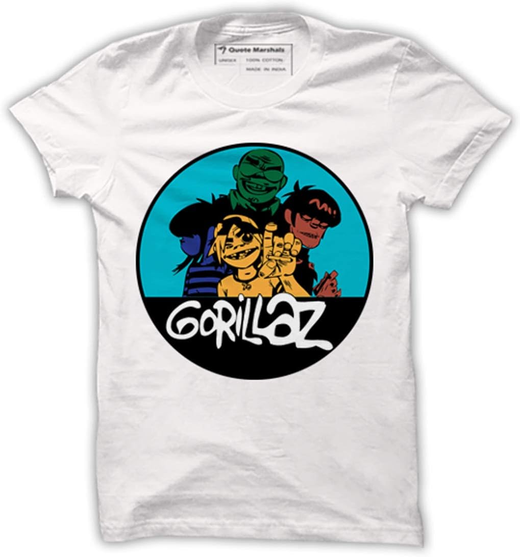 Quote Marshals Music Gorillaz White Cotton T-Shirt for Men's