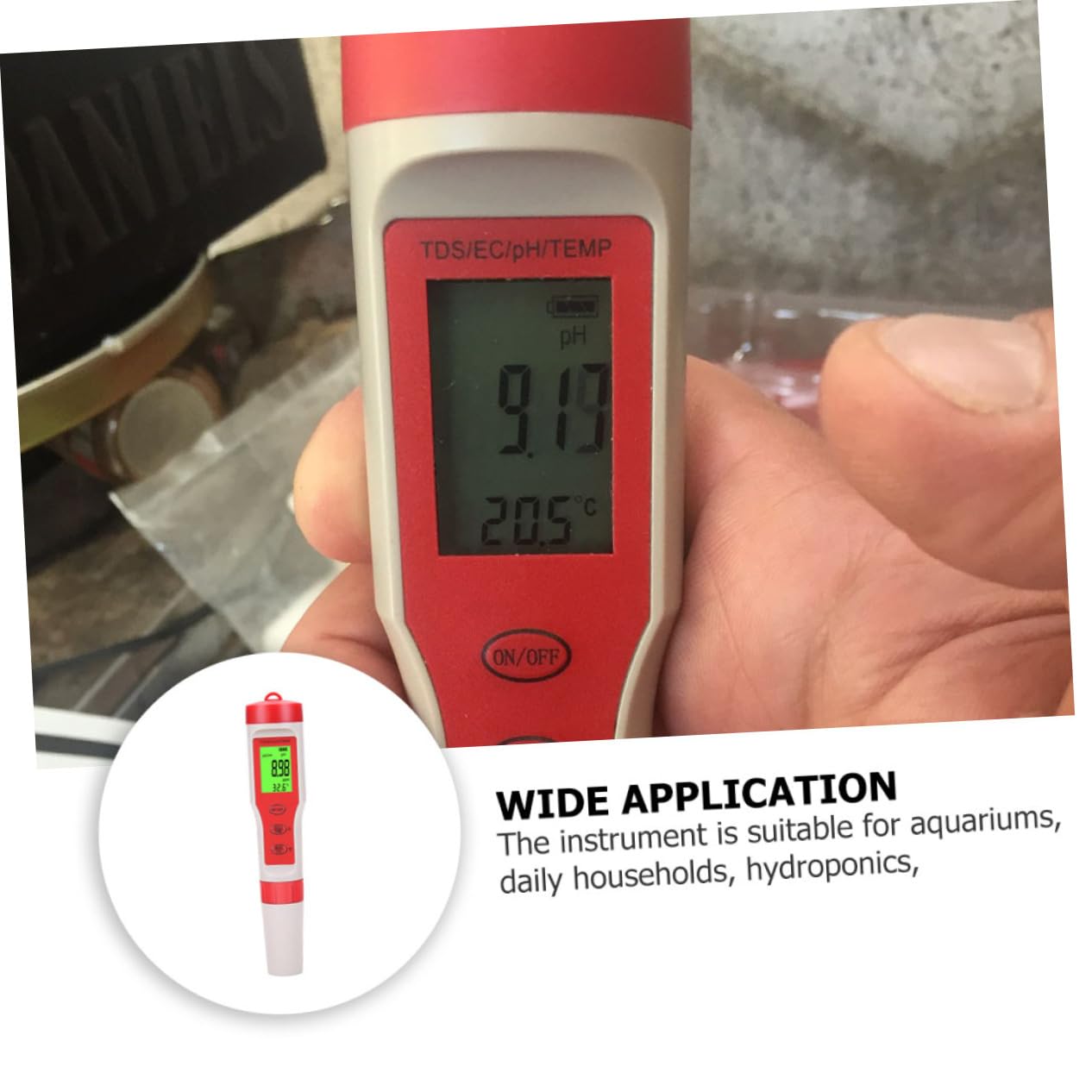 Amosfun Misuratore Digitale Acqua Penna Tester per Ph Ec e Temperatura Sonda Lunga e Display Retroilluminato per Test Rapido e Affidabile