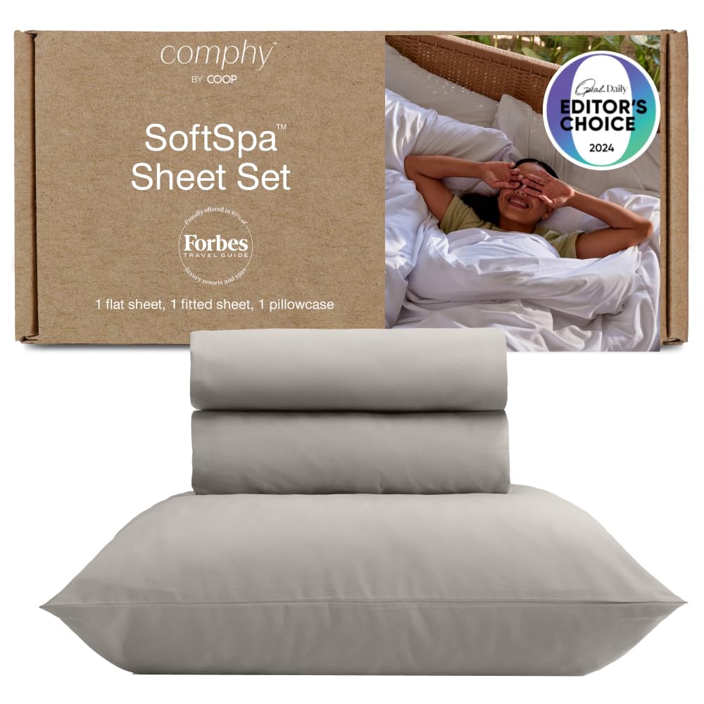Coop Home Goods Comphy SoftSpa Bed Sheet Set of 3 Pieces, Dove Grey, Super Soft Twin Sheets, Flat and Fitted, Luxury Spa and Hotel Quality Bed Sheets