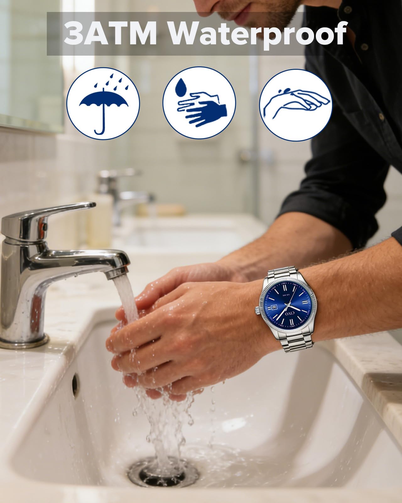 CIVO Montre Homme Business Analogique: Montre Quartz Etanche en Acier Inoxydable ou Cuir - Cadran Clair avec Aiguilles Lumineuses et Affichage Date pour Hommes d'affaires Professionnels