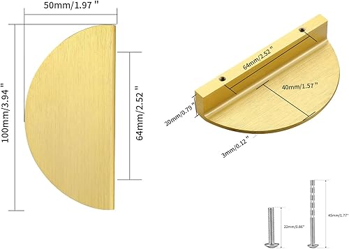 Miniatura 8 de Tiradores de cajón verdes de 2-12 pulgadas, 8 piezas (media luna de latón cepillado medio redondo, manijas de media luna, pomos semicírculos con