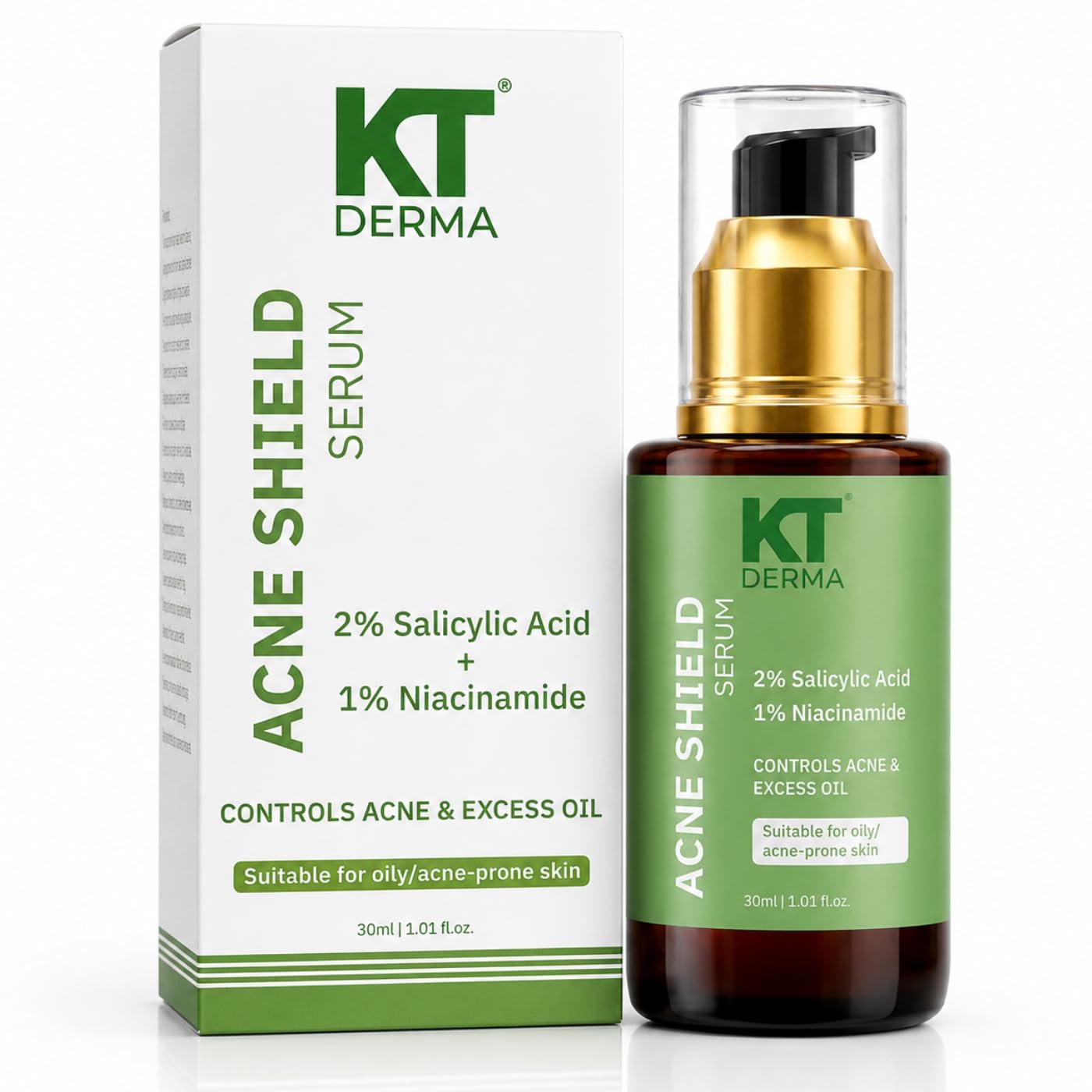 KT DERMA Acne Shield Serum - 2% Salicylic Acid & 1% Niacinamide for Active Acne, Blackheads & Open Pores | Oil Control F