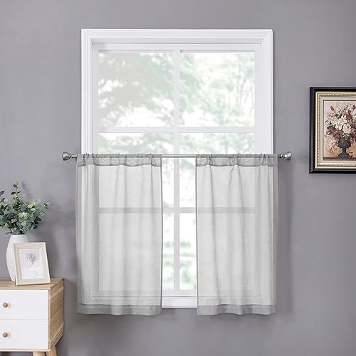 Miniatura 144 de Tollpiz Cortinas traslúcidas de lino con textura para sala de estar, cortinas traslúcidas filtrantes de luz con bolsillo para barra, cortinas