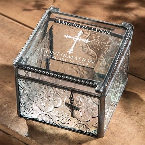 Confirmation Gift Personalized Keepsake Custom Engraved Vintage Stained Glass Jewelry Trinket Rosary Case J Devlin Box 631 EB221