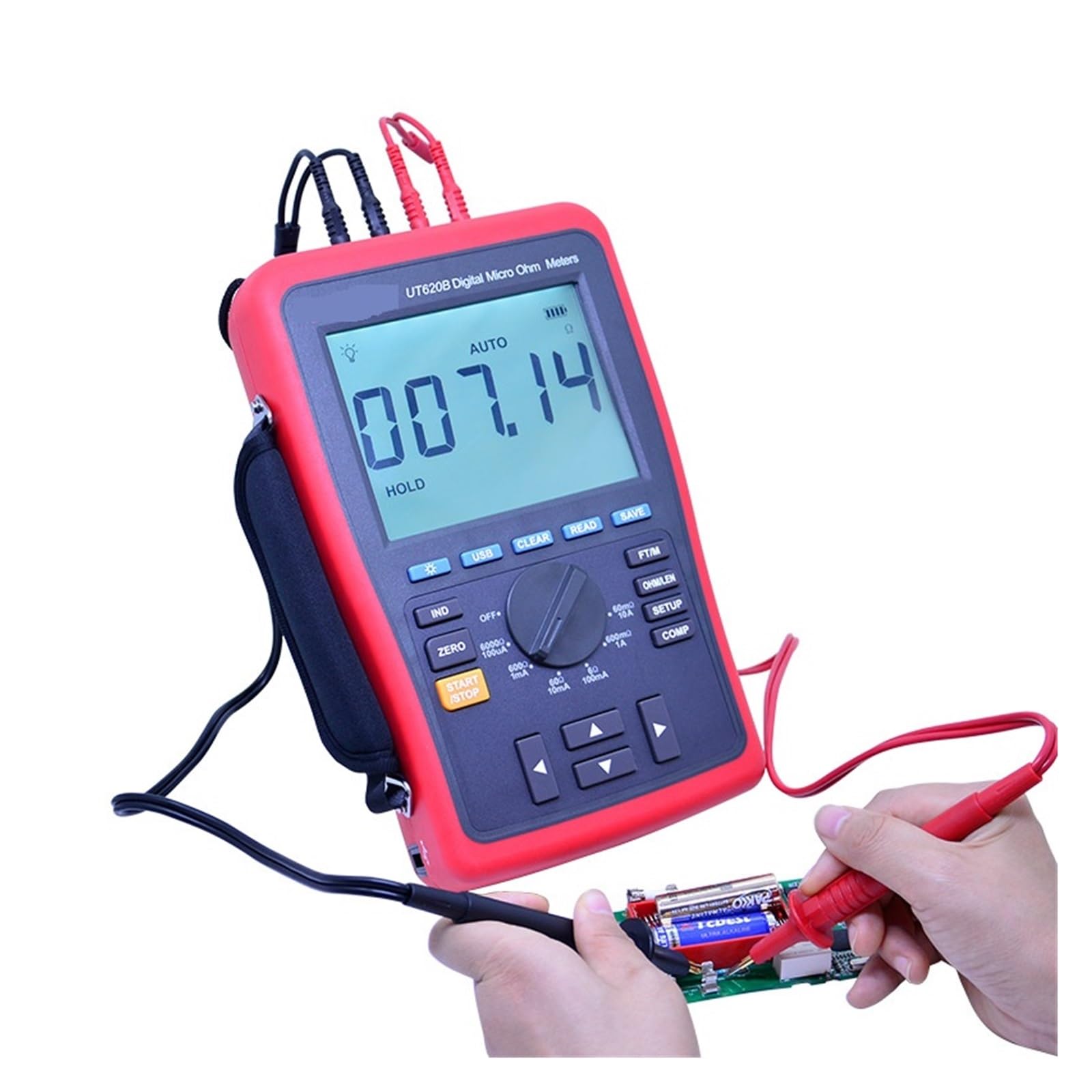 Probador de Resistencia de Aislamiento Medidor De Microohmios Digital UT620B Probador De Baja Resistencia De CC Ohmímetro De 60 MO-6 KOhm Almacenamiento De Datos Medición De 4 Cables Transferencia De