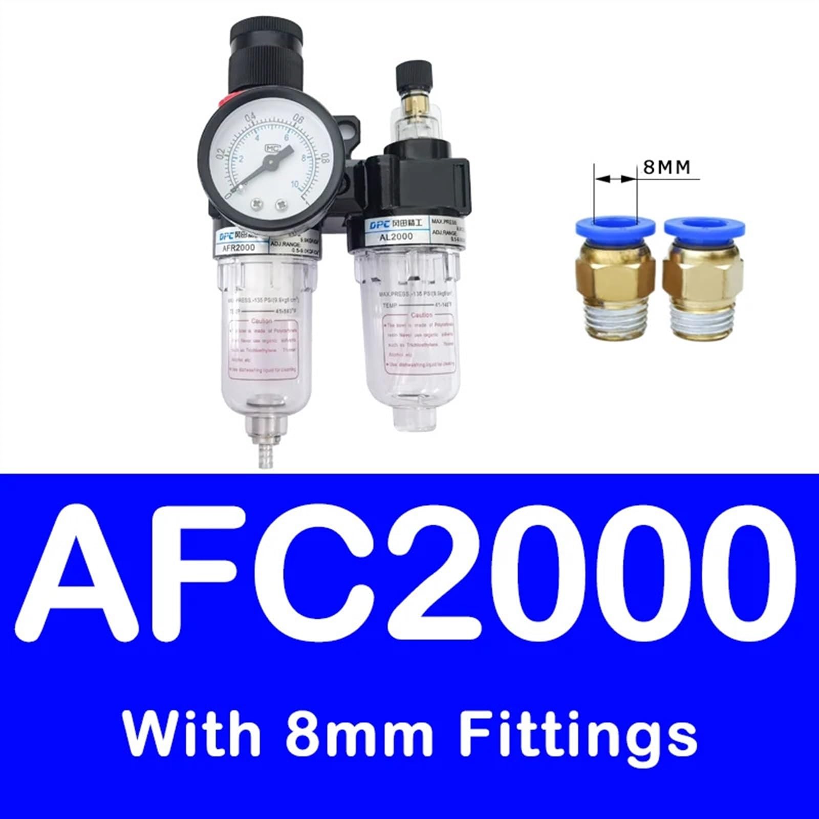 Unità di preparazione AFC2000 Porta Trattamento aria Compressore Filtro Regolatore di pressione Lubrificatore combinato Separatore d'olio(AFC2000 PC8-02)