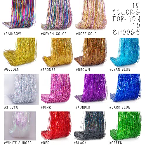SEPTBEAM Hair Tinsel Clip in Extensions Pink Sparkle & Highlights for Hair 20.5 Inch 6pcs Each Pack Multi-Colors Synthetic Hair Extensions for Party, Christmas, New Year, Halloween, Cosplay(Pink) - Thumbnail 6