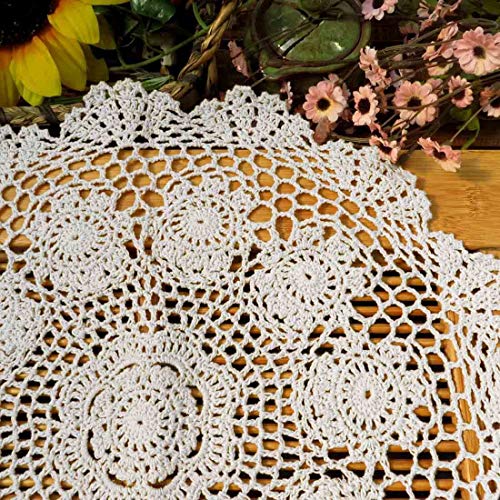 Phantomon Lace Doilies Crochet Cloth Table Placemat Handmade Round Coasters Rosary Doily, 100% Cotton Pack Of 4, 15 Inch (40Cm X 40Cm) (White) #TOP1
