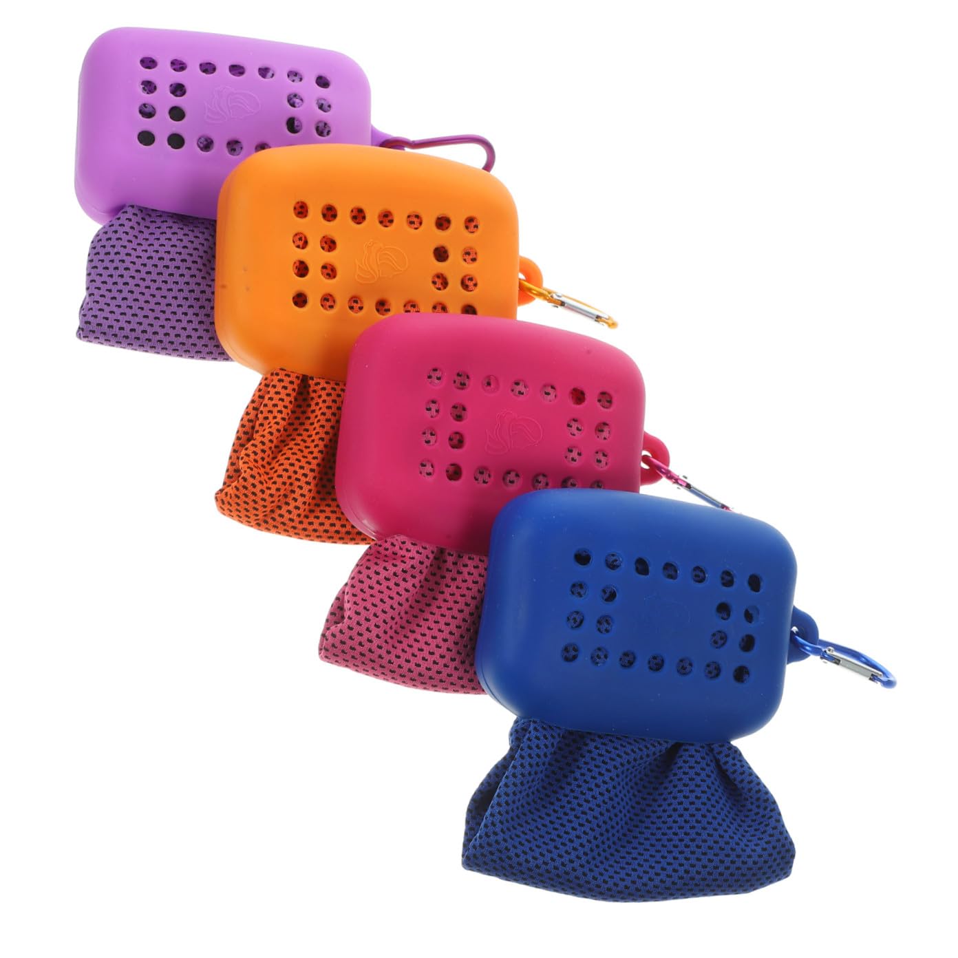 WOONEKY Lot de 4 serviettes de glace en polyester avec housse en silicone - Serviettes rafraîchissantes à séchage rapide et très absorbantes pour fitness et yoga dans un étui de voyage pratique
