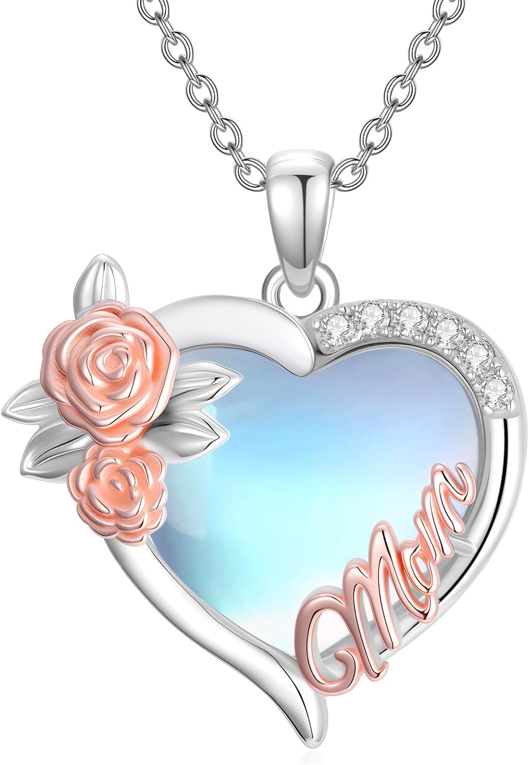 Christmas Gifts for Gigi/Mom 925 Sterling Silver Gigi/Mom Necklace with Heart Moonstone Mother's Day Birthday Jewelry Gifts for Grandma/Mother Women
