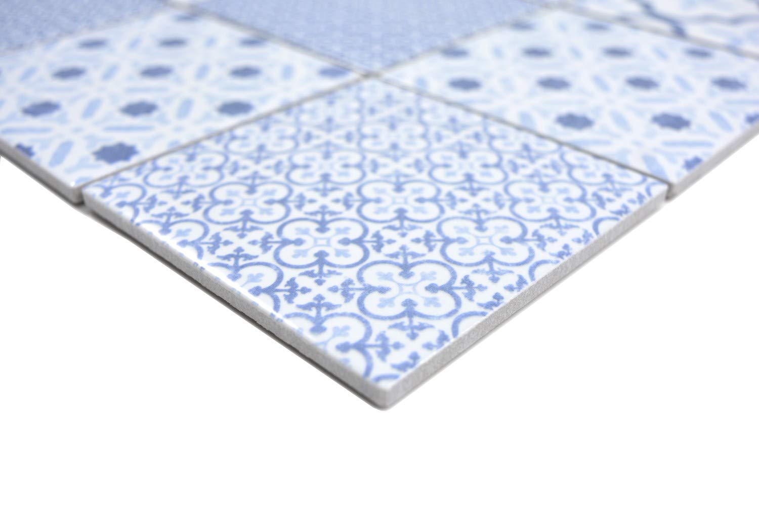 Mosaïque Murale MOSANI Blanc Et Bleu – Vintage Rétro 298x298 Mm – Résistant Au Gel