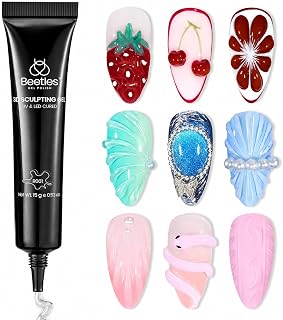 Beetles 3D Gel Nail Art, 1Pcs 15ml Sculpting Gel 3 in 1 Clear No Wipe Nail Polish Rhinestone Art Glue for Nail Gems Diamond Jewelry U V LED Lamp Needed DIY Home Salon Nails Gifts for Women
