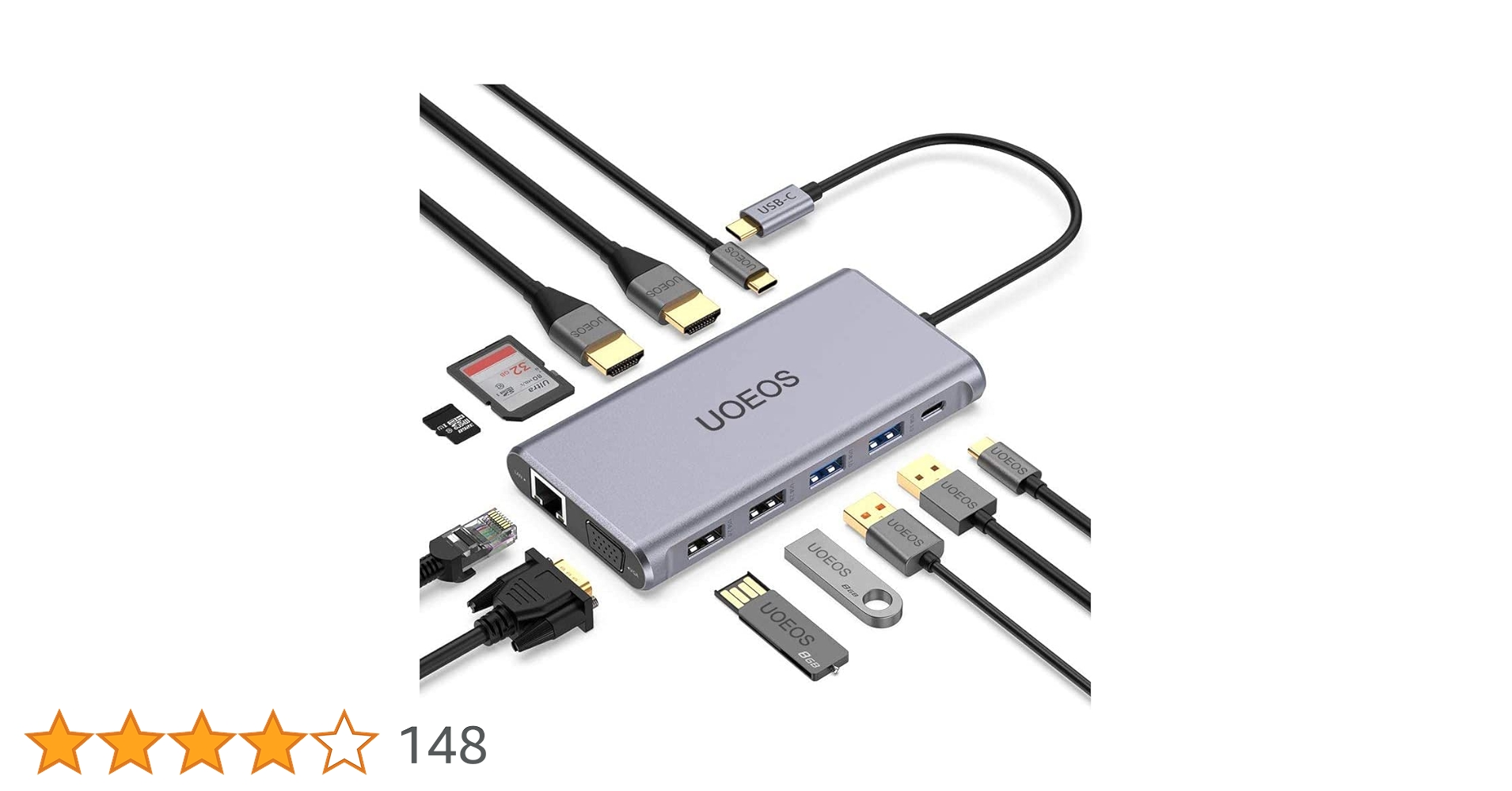 Hub USB C, Uoeos 12 en 1 Docking Station Triple Pantalla Hub, Estación de Acoplamiento USB C con Dual HDMI 4K, 1080P VGA, 100 W PD, Ethernet, USB-C 3.0, USB 3.0, USB 2.0, Lector de Tarjetas TF/SD