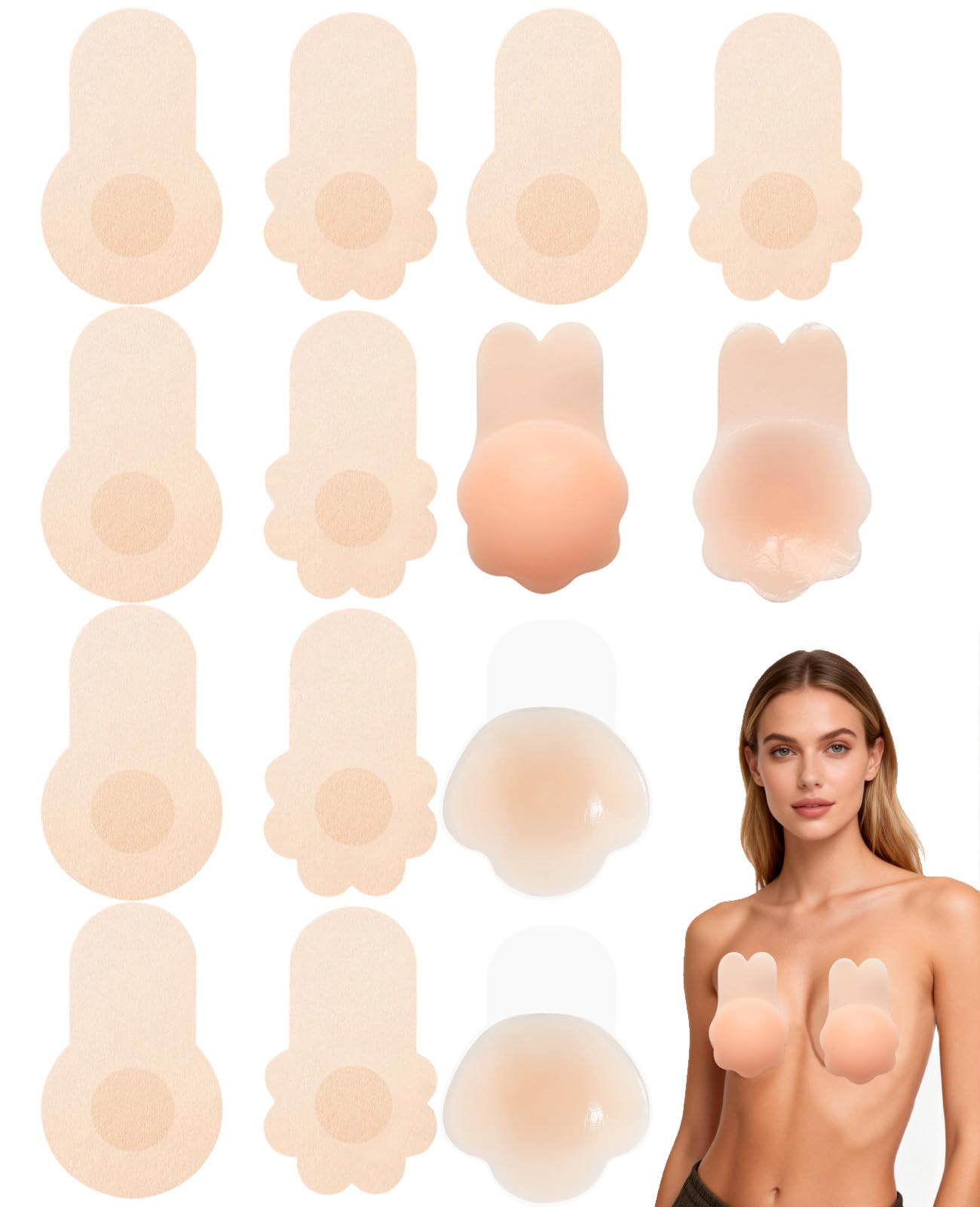 Ninnyi Pasties Nipple Covers, 7 Pairs Silicone Invisible Nipple Cover, Sticky Push up Bras for Women