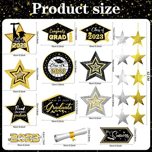Zayvor 15 Pack Graduation Garland Class Of 2023 Graduation Decoration Congrats Grad Garland Congratulations Banner Hanging Swirls For Graduation Party Supplies College Grad Decor Black Gold #TOP2