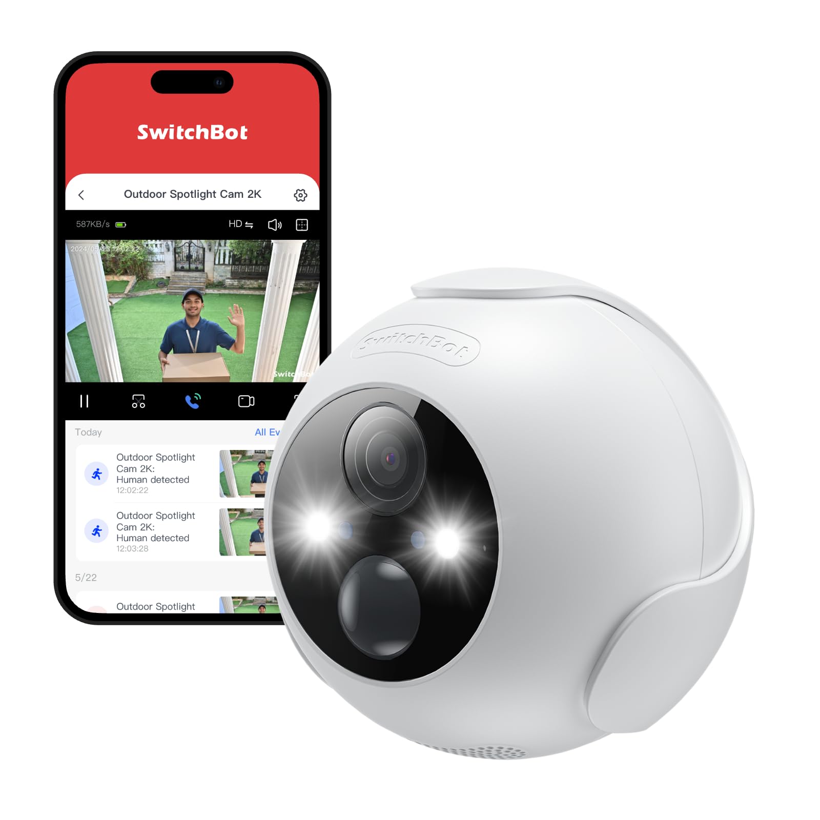 SwitchBot Telecamera di sicurezza wireless 2K, impermeabile per esterni con funzionamento a batteria da 10000 mAh, visione notturna a colori