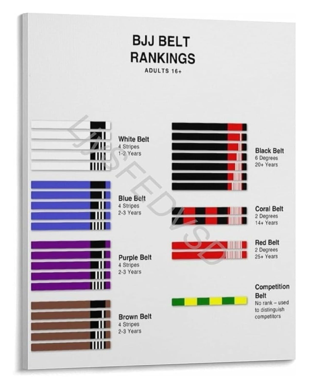 UYCUODLUY Brazilian Jiu-Jitsu BJJ Belt Ranking Order Progression System Educational Reference Poster Martial Arts Training Wall-Art(Framed,12x18inch(30x45cm))