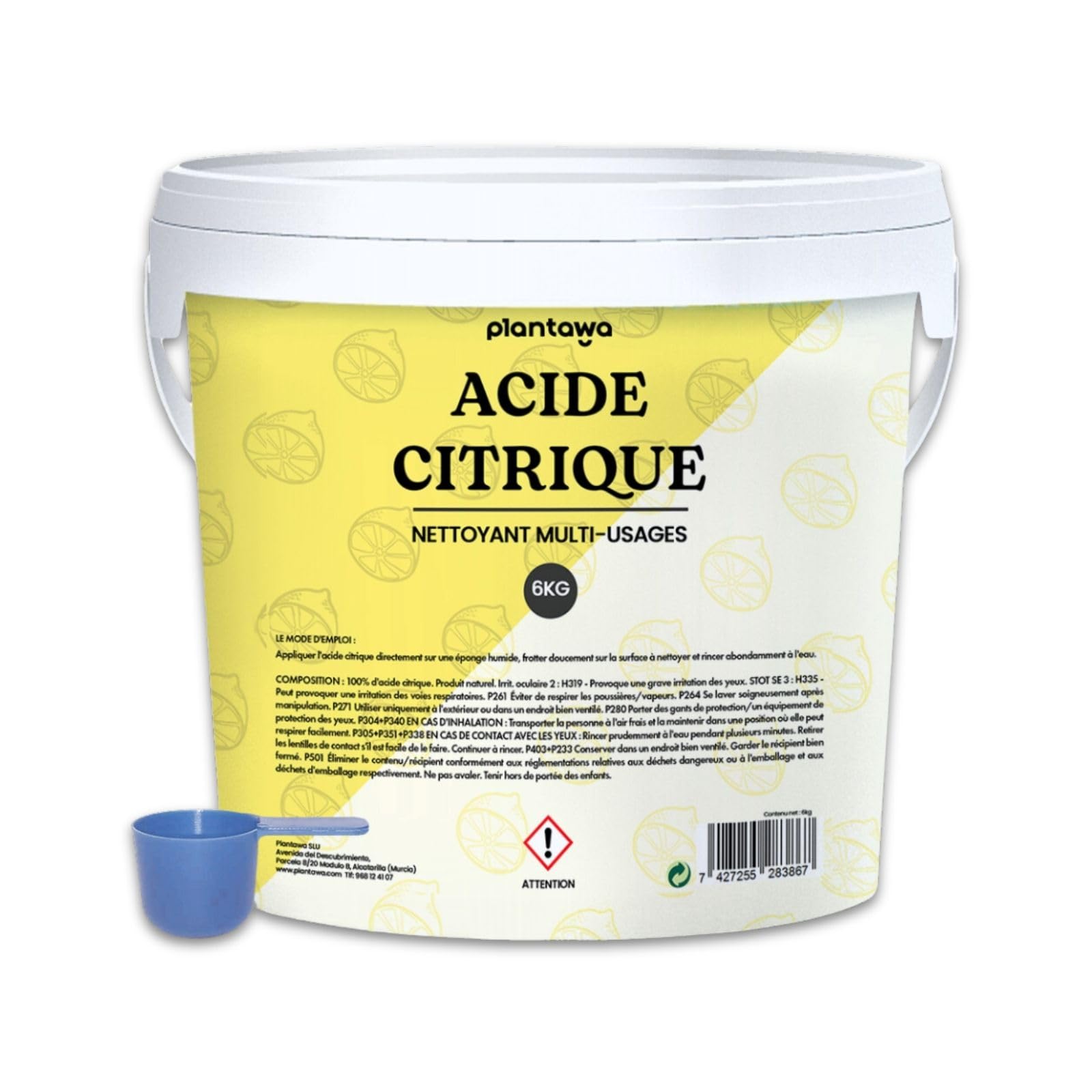 PLANTAWA Acide Citrique Powder 6kg | Acide citrique poudre menager pour la cuisine, la salle de bain et le jardin | 100% pur et polyvalent. Nettoyant universel