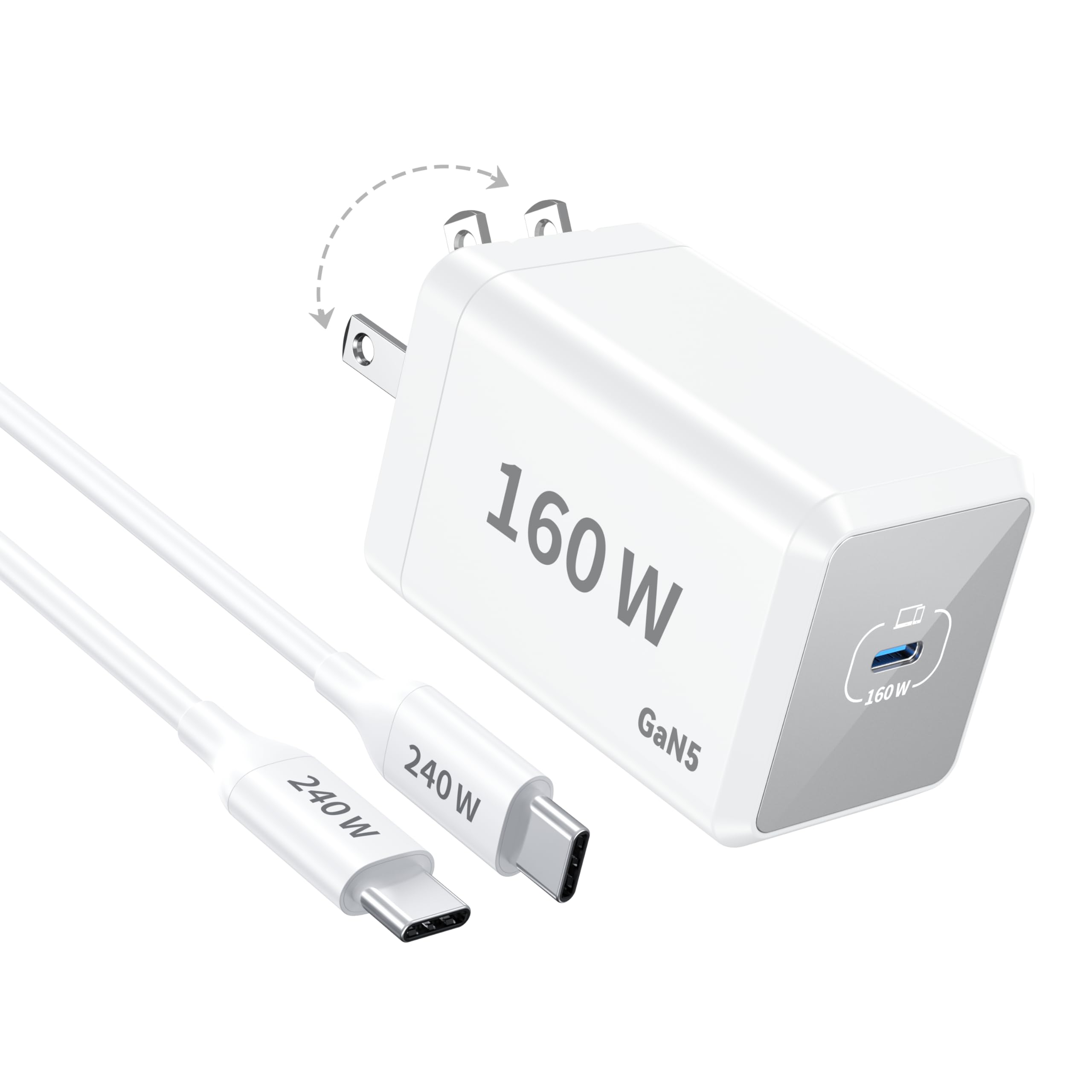 Mac Book Pro Charger - 160W Compact USB C Charger Fast Charger Compatible with MacBook pro/Air, ipad Pro, Samsung Galaxy Note and All USB C Device, Include 7FT Braided Charge Cable