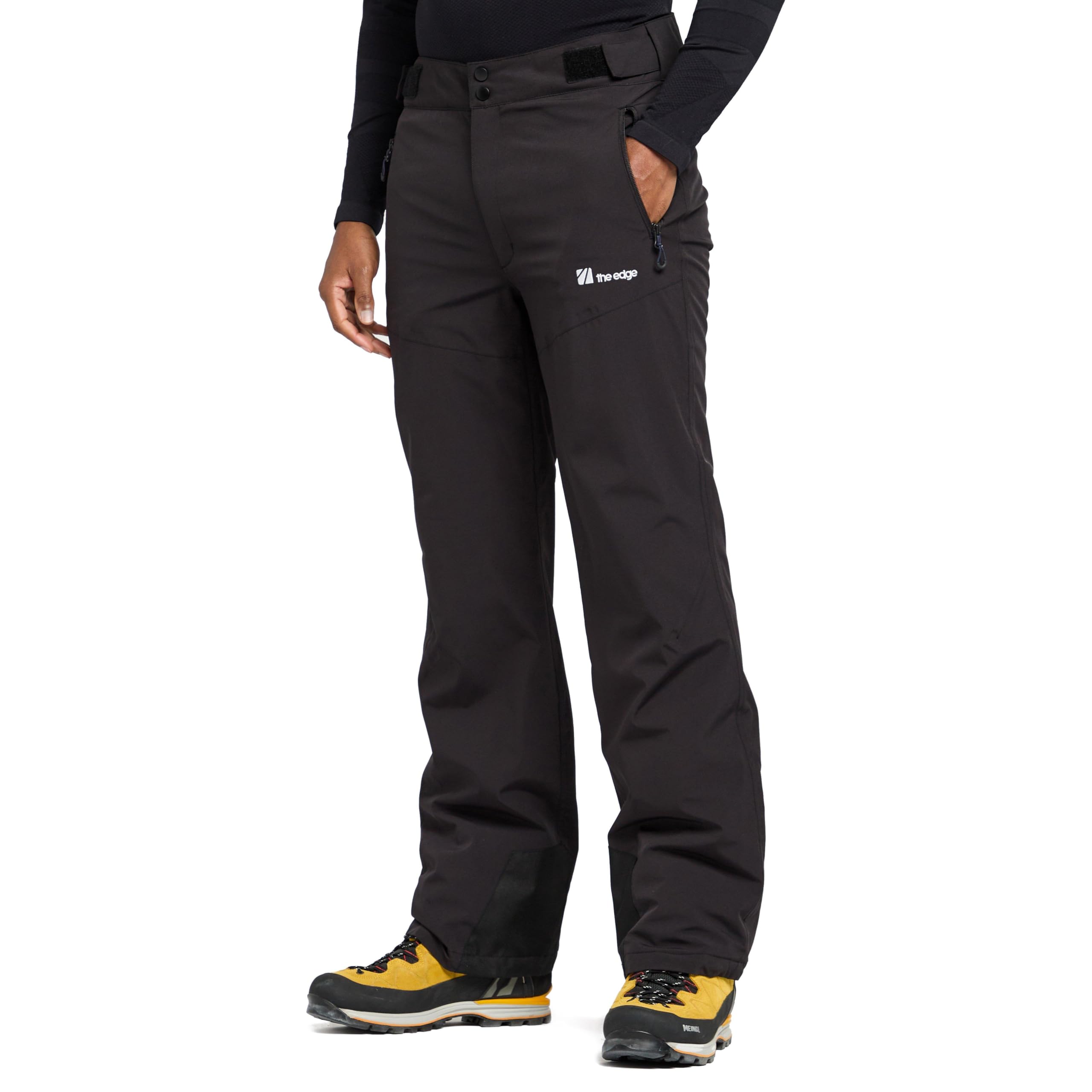 The Edge Men's Black Norquay Salopettes With Ankle Gaiters, Handwarmer Pockets And Reinforced Kick Patches, Waterproof Trousers, Ideal For Skiing And Snowboarding (M, )