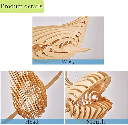 Miniatura 8 de Lámpara colgante en forma de pez ballena de madera, lámpara de playa creativa de 1 luces, lámpara colgante de techo bohemio para cocina, isla de