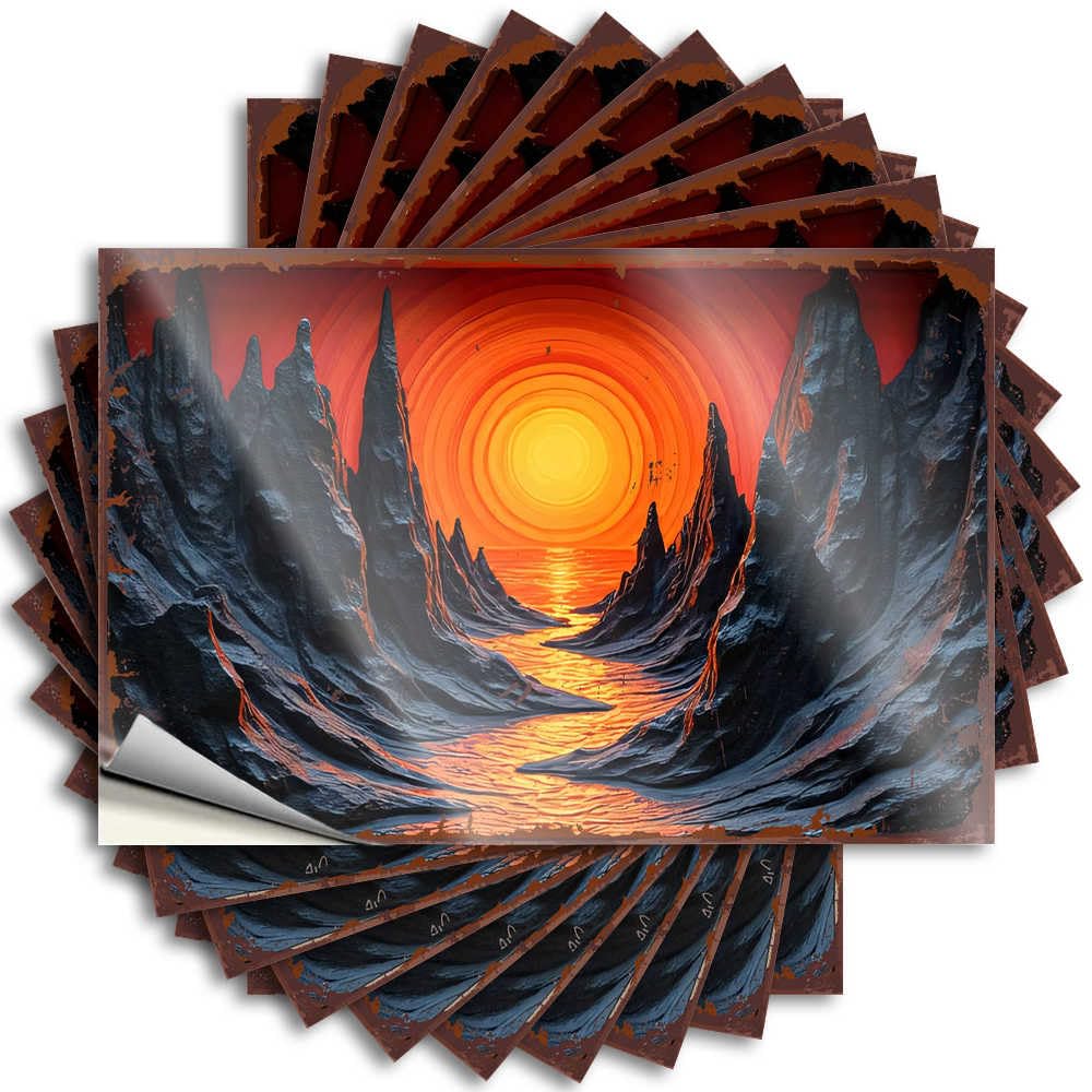 Fzfn Girls Colour Metal, Lettering Sticker Bottle Fiery Sunset In A Volcanic Landscape | Outside Fall Decor(6X9cm)