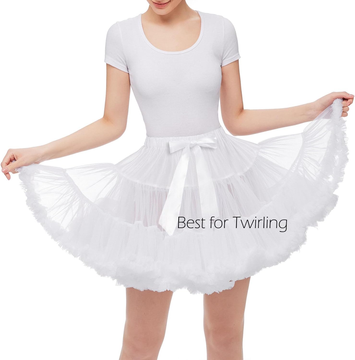 Women's Fluffy Petticoat Tutu Skirt Underskirt for Costume Dress like Cosplay Halloween Party PPT625 White - Image 5