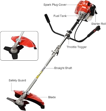 Petrol Hedge Trimmer Chainsaw Brush Cutter, Gas Weed Wacker 52cc 2-Stroke Multi Tools Gas Lawn Mower Guard Accessories Hedge Trimmer Grass Trimmer Lawn Edger for Home Yard Garden 5 in 1 Red