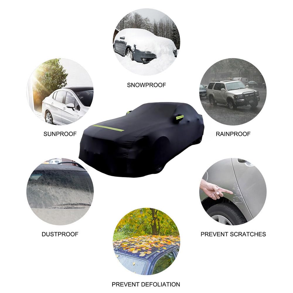 Autoabdeckung Winter Vollgarage Auto Abdeckplane Staubdicht Wasserdicht Autohülle Autoplane Schwarz Car Cover Sedan Autohülle für 420-530 (465×180×150cm)
