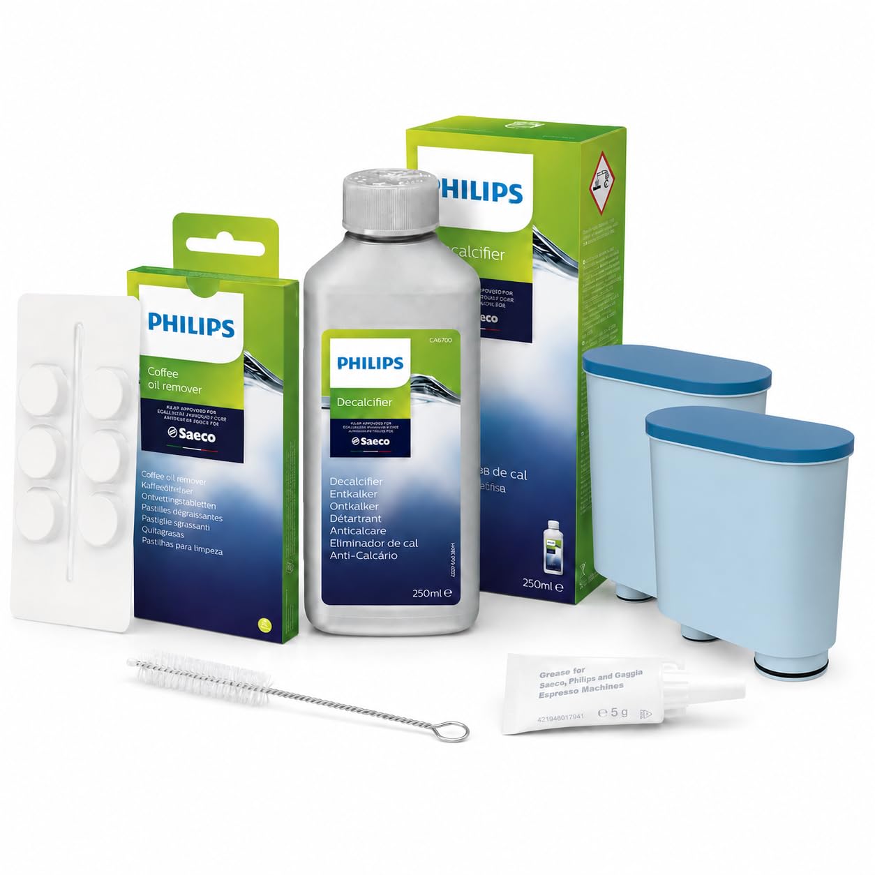 Maintenance Kit for Philips Coffee Machines, Descaler & Filters